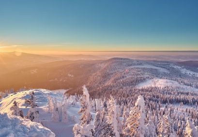 Der mit Schnee bedeckte Bayerische Wald